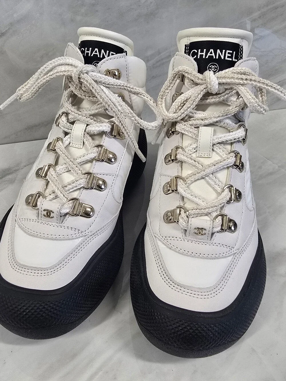 CHANEL Lace Up Snow Boots